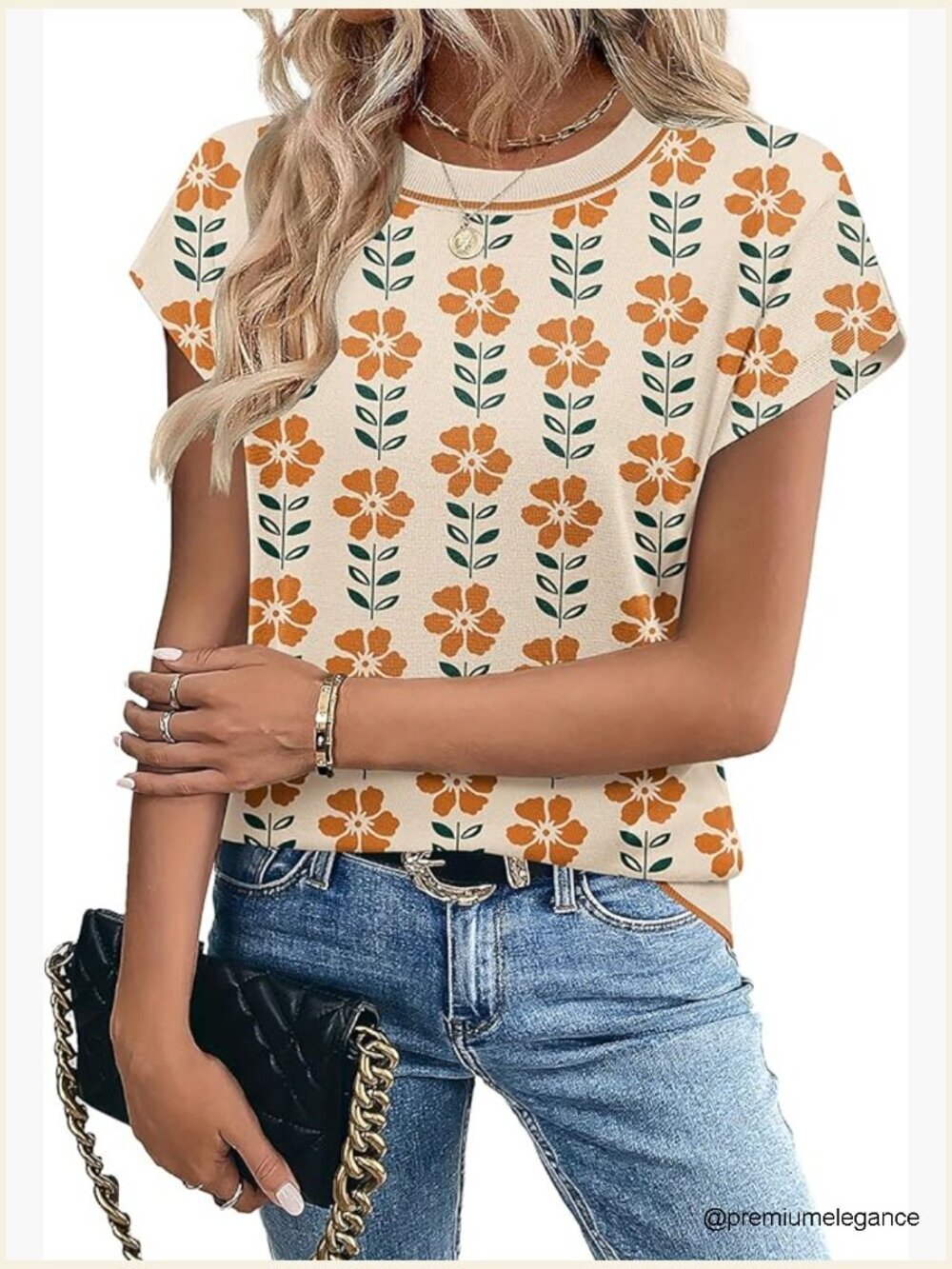 Short Sleeve Crew Neck Pullover Sweater Cap Sleeve Blouse